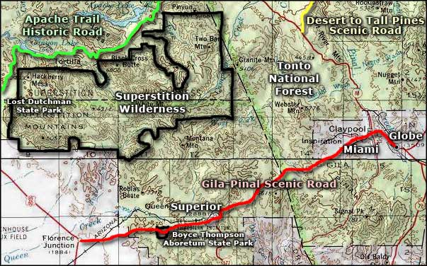Gila-Pinal Scenic Road area map