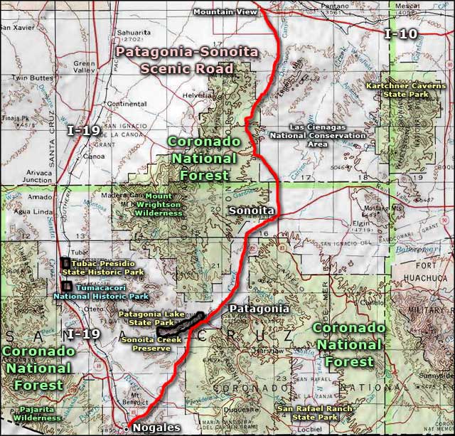 Patagonia-Sonoita Scenic Road area map