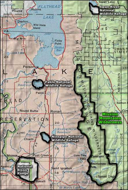 Area map of the Mission Mountains Wilderness