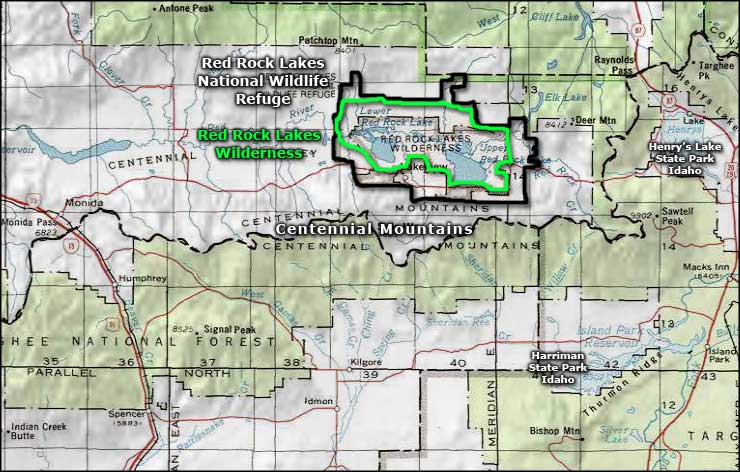 Red Rock Lakes National Wildlife Refuge area map