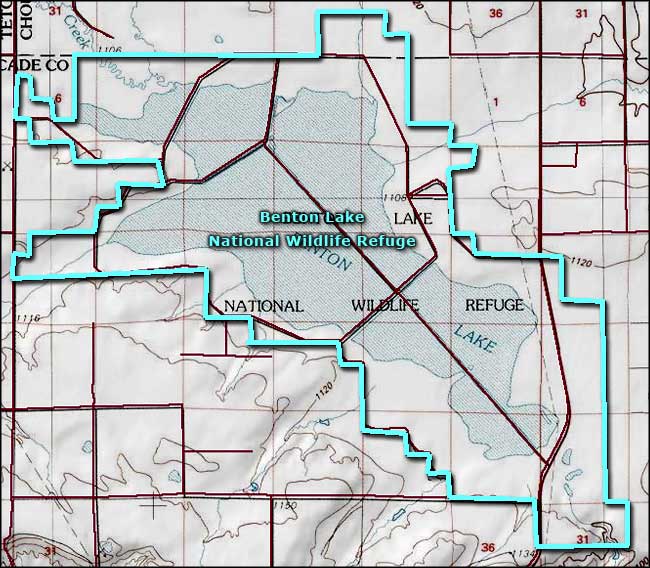 Benton Lake National Wildlife Refuge area map