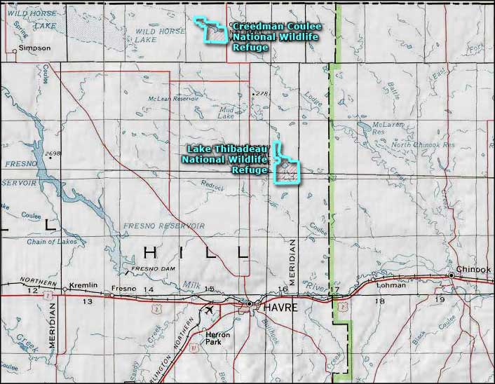 Lake Thibadeau National Wildlife Refuge area map