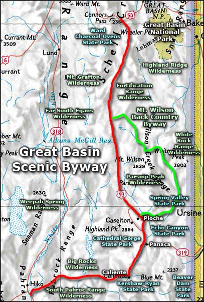 Great Basin Scenic Byway area map