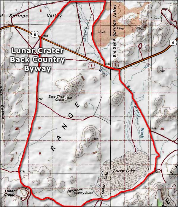 Lunar Crater Back Country Byway area map
