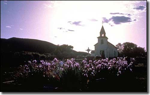 Church on a hill above the Billy the Kid Trail