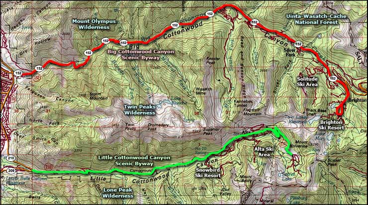 Big Cottonwood Canyon Scenic Byway map