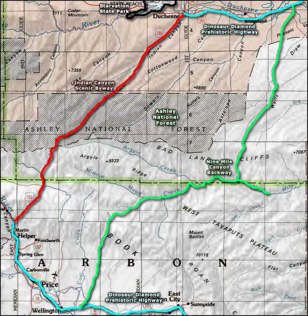 Nine Mile Canyon Backway area map