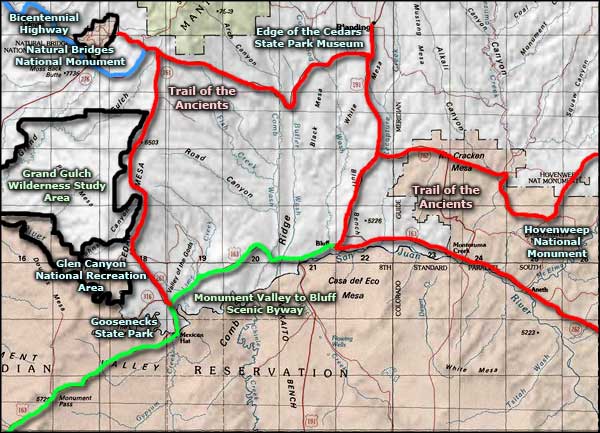 Monument Valley to Bluff Scenic Byway area map