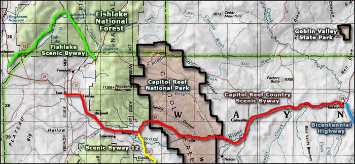 Capitol Reef Country Scenic Byway area map