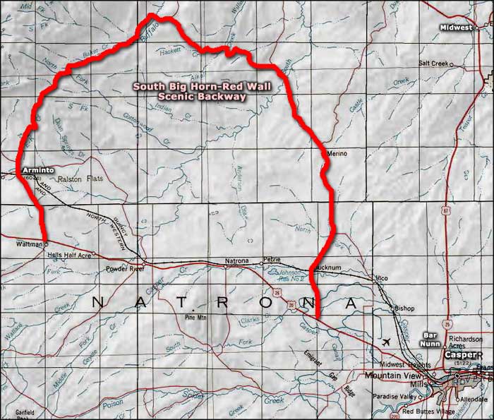 South Big Horn-Red Wall Scenic Backway area map